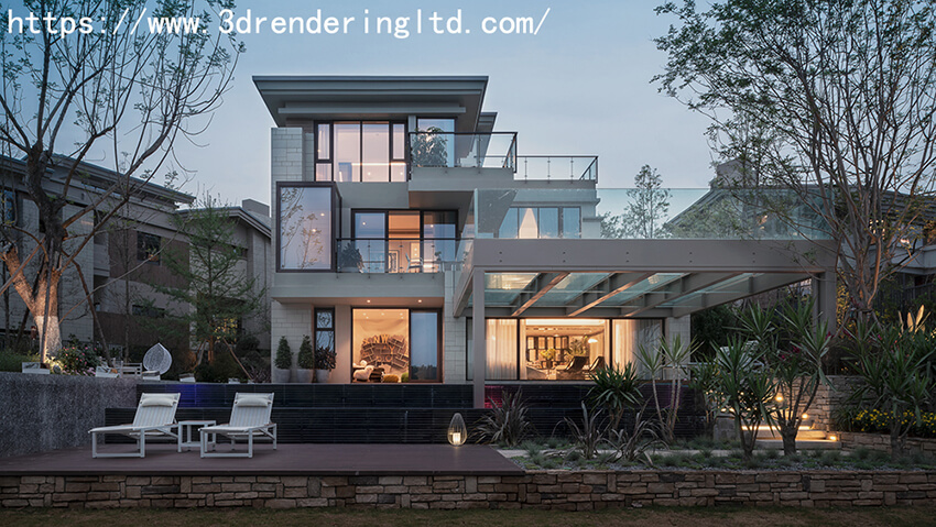 3D villa exterior rendering